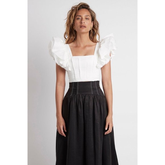 Aje Tops - AJE Vanades Frill Crop Top in Ivory Size 6 AU (US 2)